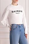 Balmain Худи из хлопка женское белое - логотип. 100% хлопок . Страна производитель: Франция. Уход: специализированная чистка - фото 3