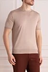 Cesare di Napoli Short sleeve silk jumper for men, beige - 100% silk. Country of manufacture: Italy. Care: specialized cleaning - photo 3