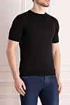 Cesare di Napoli Men's black short sleeve silk and cotton jumper - 50% silk, 50% cotton. Country of manufacture: Italy. Care: specialized cleaning - photo 3