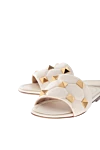 Valentino Women's white genuine leather slippers - golden fittings. 100% genuine leather. Country of manufacture: Italy. Care: specialized cleaning - photo 5