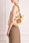 Сумка повседневная из соломки женская бежевая бежевая Loewe - Anagram. пальмовый лист, телячья кожа. Размер: 46 X 24.5 X 16 cm. Страна производитель: Испания. Уход: специализированная чистка - фото 2