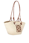 Loewe Сумка повседневная из соломки женская бежевая бежевая - Anagram. пальмовый лист, телячья кожа. Размер: 46 X 24.5 X 16 cm. Страна производитель: Испания. Уход: специализированная чистка - фото 3