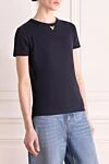 Valentino Футболка женская синяя - логотип бренда. Cостав: 98% хлопок, 2% эластан . Страна производитель: Италия. Уход: специализированная чистка - фото 3