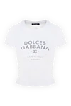 Dolce & Gabbana Футболка из хлопка и эластана женская белая - логотип бренда. Cостав: 90% хлопок, 10% эластан. Страна производитель: Италия. Уход: специализированная чистка - фото 1