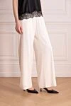 Max&Moi Women's white silk and elastane trousers - Composition: 95% silk, 5% elastane. Closure: drawstring. Pockets: two side pockets. Country of manufacture: Italy. Care: specialized cleaning - photo 3