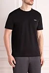 Ermenegildo Zegna Cotton T-shirt for men, black - brand logo. 100% cotton. Country of manufacture: Italy. Care: specialized cleaning - photo 3