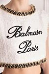 Balmain Топ из хлопка и полиамида женский белый - логотип бренда, окантовка. Cостав: 50% хлопок, 50% полиамид. Страна производитель: Франция. Уход: специализированная чистка - фото 5