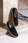 Blue suede loafers for men Brunello Cucinelli - weaving on the sole. 100% natural suede. Country of manufacture: Italy. Care: specialized cleaning - photo 6