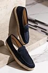 Brunello Cucinelli Blue suede loafers for men - weaving on the sole. 100% natural suede. Country of manufacture: Italy. Care: specialized cleaning - photo 7