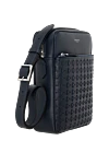 Serapian Black genuine leather bag for men - brand logo, textured leather. Closure: top zip. 100% genuine leather. front pocket. Country of origin: Italy. Care: specialized cleaning - photo 3