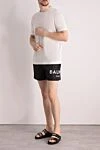 Men's black polyester shorts Balmain - brand logo. 100% polyester. Closure: drawstring. two side pockets. Country of manufacture: Italy. Care: specialized cleaning - photo 2