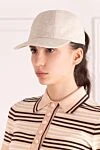 Кепка из вискозы и льна женская бежевая MSGM - логотип бренда. 67% вискоза, 33% лен. Страна производитель: Италия. Уход: специализированная чистка - фото 2