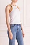 MSGM Women's top made of cotton and elastane, white - brand logo, border on shoulders. 96% cotton, 4% elastane. Country of manufacture: Italy. Care: specialized cleaning - photo 3