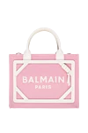 Balmain Сумка из хлопка и кожи женская розовая - Вышитый логотип Balmain Paris. 100% хлопок.. Размеры: 8,5 х 26 х 32,5 см.. Ремень: Плечевой ремень: 90 см.. Внутренний карман на молнии.. Кожаная застежка с золотыми металлическими пуговицами.. Страна производитель: Франция. Уход: специализированная чистка - фото 1