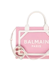 Balmain Сумка из хлопка и кожи женская розовая - Вышитый логотип Balmain Paris. 100% хлопок.. Размеры: 8,5 х 26 х 32,5 см.. Ремень: Плечевой ремень: 90 см.. Внутренний карман на молнии.. Кожаная застежка с золотыми металлическими пуговицами.. Страна производитель: Франция. Уход: специализированная чистка - фото 5