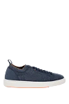 Santoni Men's blue cotton sneakers - contrast sole. 100% cotton. Closure: laces. Country of manufacture: Italy. Care: specialized cleaning - photo 1