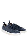 Santoni Men's blue cotton sneakers - contrast sole. 100% cotton. Closure: laces. Country of manufacture: Italy. Care: specialized cleaning - photo 3