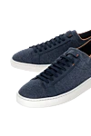 Santoni Men's blue cotton sneakers - contrast sole. 100% cotton. Closure: laces. Country of manufacture: Italy. Care: specialized cleaning - photo 5