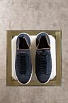 Men's blue cotton sneakers Santoni - contrast sole. 100% cotton. Closure: laces. Country of manufacture: Italy. Care: specialized cleaning - photo 6