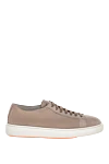 Santoni Beige suede sneakers for men - contrast sole. 100% suede. Closure: laces. Country of manufacture: Italy. Care: specialized cleaning - photo 1