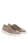 Santoni Beige suede sneakers for men - contrast sole. 100% suede. Closure: laces. Country of manufacture: Italy. Care: specialized cleaning - photo 3