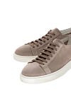 Santoni Beige suede sneakers for men - contrast sole. 100% suede. Closure: laces. Country of manufacture: Italy. Care: specialized cleaning - photo 5