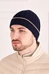 Шапка из кашемира мужская синяя Brunello Cucinelli - контрастный кант. 100% кашемир. Страна производитель: Италия. Уход: специализированная чистка - фото 2
