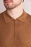 Cesare di Napoli Men's brown silk polo - textured pattern. 100% silk. Closure: zipper. Country of manufacture: Italy. Care: specialized cleaning - photo 5