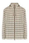 Kiton Men's beige sports jacket - check pattern. hood. 87% linen, 8% elastane, 5% polyester. zipper, drawstring. two side pockets. Country of manufacture: Italy. Care: specialized cleaning - photo 1