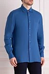 Kiton Men's blue linen shirt - brand logo. 100% linen. buttons . one chest pocket. Country of manufacture: Italy. Care: specialized cleaning - photo 3