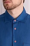 Kiton Men's blue linen shirt - brand logo. 100% linen. buttons . one chest pocket. Country of manufacture: Italy. Care: specialized cleaning - photo 5