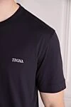 Ermenegildo Zegna Cotton T-shirt for men, blue - brand logo. 100% cotton. Country of manufacture: Italy. Care: specialized cleaning - photo 5