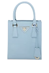 Prada Сумка из натуральной кожи голубая женская голубая - логотип бренда, подвеска с брелоком. 100% натуральная кожа. молния. . Страна производитель: Италия . Уход: специализированная чистка - фото 1