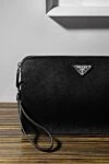 Prada Men's black genuine leather clutch - brand logo. Closure: zipper. Country of manufacture: Italy. Care: specialized cleaning - photo 7