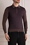 Svevo Men's brown long sleeve wool polo - small diamond pattern. 100% wool. Closure: zipper. Country of manufacture: Italy. Care: specialized cleaning - photo 3