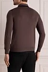 Men's brown long sleeve wool polo Svevo - small diamond pattern. 100% wool. Closure: zipper. Country of manufacture: Italy. Care: specialized cleaning - photo 4