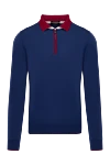 Svevo Men's blue long sleeve wool polo - red collar. 100% wool. Closure: zipper. Country of manufacture: Italy. Care: specialized cleaning - photo 1