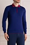 Svevo Men's blue long sleeve wool polo - red collar. 100% wool. Closure: zipper. Country of manufacture: Italy. Care: specialized cleaning - photo 3