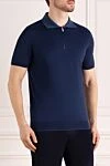 Svevo Men's blue cotton polo - check collar. 100% cotton. Closure: zipper. Country of manufacture: Italy. Care: specialized cleaning - photo 3