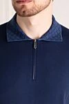 Svevo Men's blue cotton polo - check collar. 100% cotton. Closure: zipper. Country of manufacture: Italy. Care: specialized cleaning - photo 5