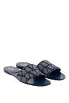 Valentino Blue leather and textile slippers for women - brand logo pattern. 50% genuine leather, 50% textiles. Country of manufacture: Italy. Care: specialized cleaning - photo 3