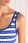 Balmain Купальник совместный женский синий из полиамида и эластана - логотип бренда, узор полоска. 80% полиамид, 20% эластан. Страна производитель: Франция. Уход: специализированная чистка - фото 5