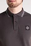 Stone Island Men's gray polo made of cotton and elastane - brand logo, contrast edging. 95% cotton, 5% elastane. Closure: buttons. Country of manufacture: Italy. Care: specialized cleaning - photo 5