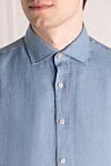 Alessandro Gherardi Men's blue linen shirt - 100% linen. Closure: buttons. Country of manufacture: Italy. Care: specialized cleaning - photo 5