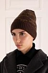 Women's hat brown Celine - brand logo patern. 36% wool, 25% silk, 32% cashmere, 7% polyester. Country of origin: France. Care: specialized cleaning - photo 2