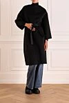 Women's black coat Dior - 87% wool, 11% llama, 1% cashmere, 1% silk. belt. two side pockets. Country of manufacture: Italy. Care: specialized cleaning - photo 2