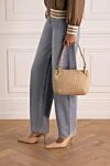 Сумка женская бежевая из натуральной кожи Bottega Veneta - плетенная кожа. 100% натуральная кожа. Страна производитель: Италия. Уход: специализированная чистка - фото 2