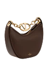 Valentino Women's brown bag made of genuine leather - brand logo. 100% genuine leather. Closure: zipper. Country of origin: Italy. Care: specialized cleaning - photo 3