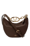 Valentino Women's brown bag made of genuine leather - brand logo. 100% genuine leather. Closure: zipper. Country of origin: Italy. Care: specialized cleaning - photo 5