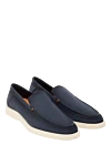 Men's blue nubuck loafers Santoni - perforation, contrast sole. 100% nubuck. Country of manufacture: Italy. Care: specialized cleaning - photo 2